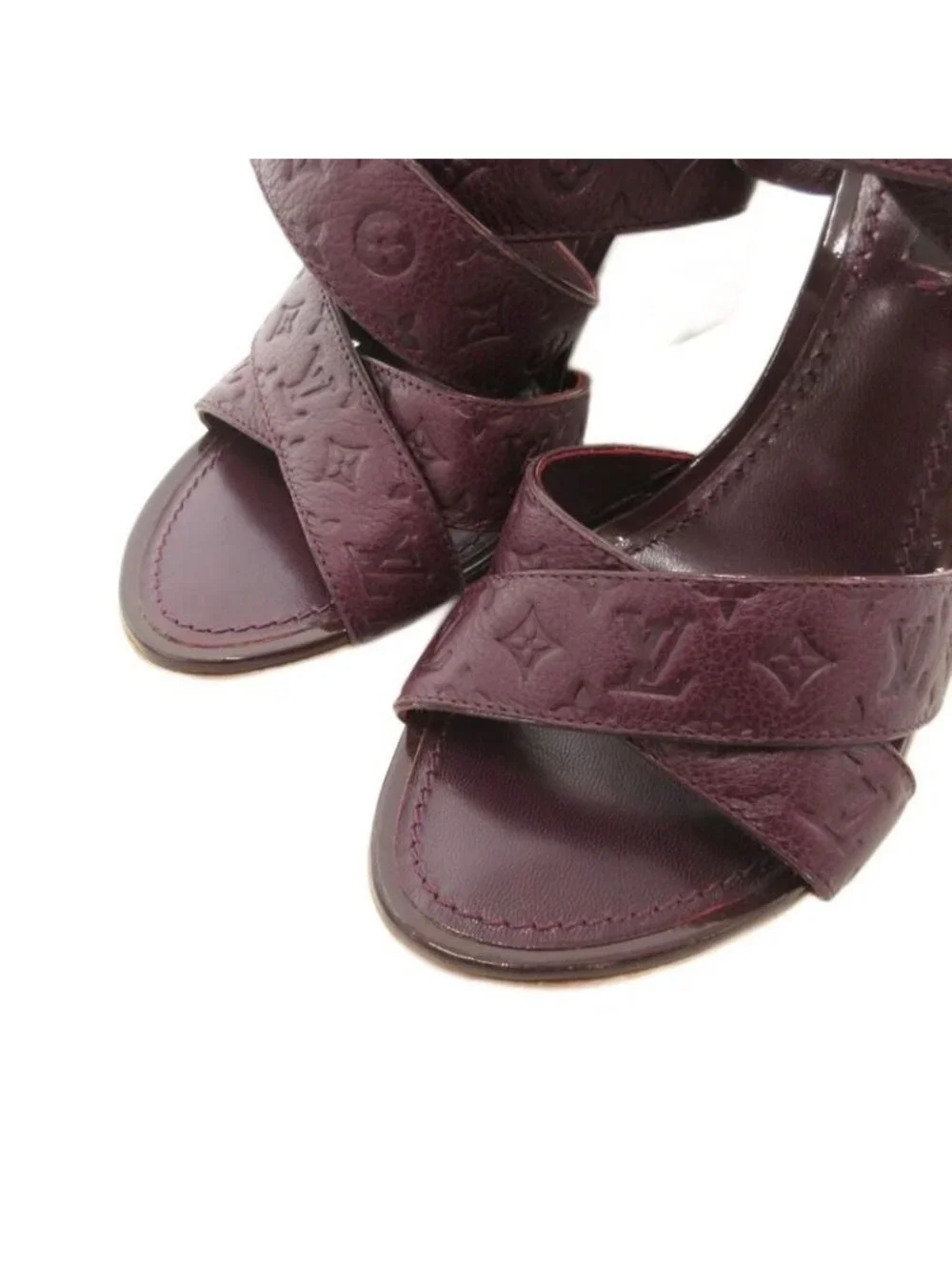 Louis Vuitton Wedge Sole Sandals Monogram Leather 36.5 Purple - Picture 3 of 8